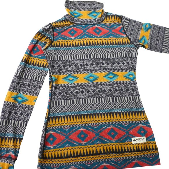 Burton Dayride Midweight Long Neck Thermal Aztec Pullover Top Cuff Thumb Hole XS - Picture 5 of 10